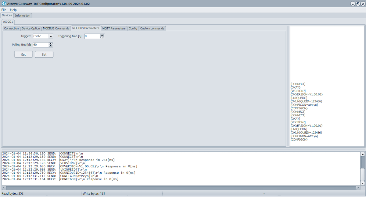 AG-201 app modbus parameter