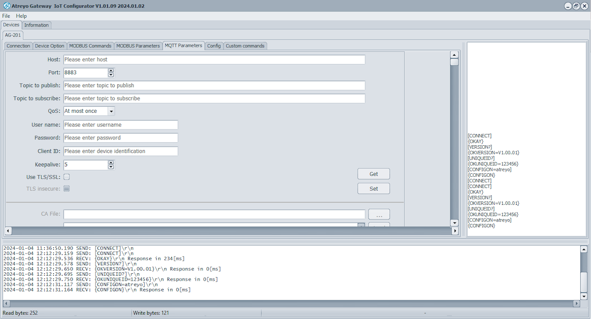 AG-201 app mqtt