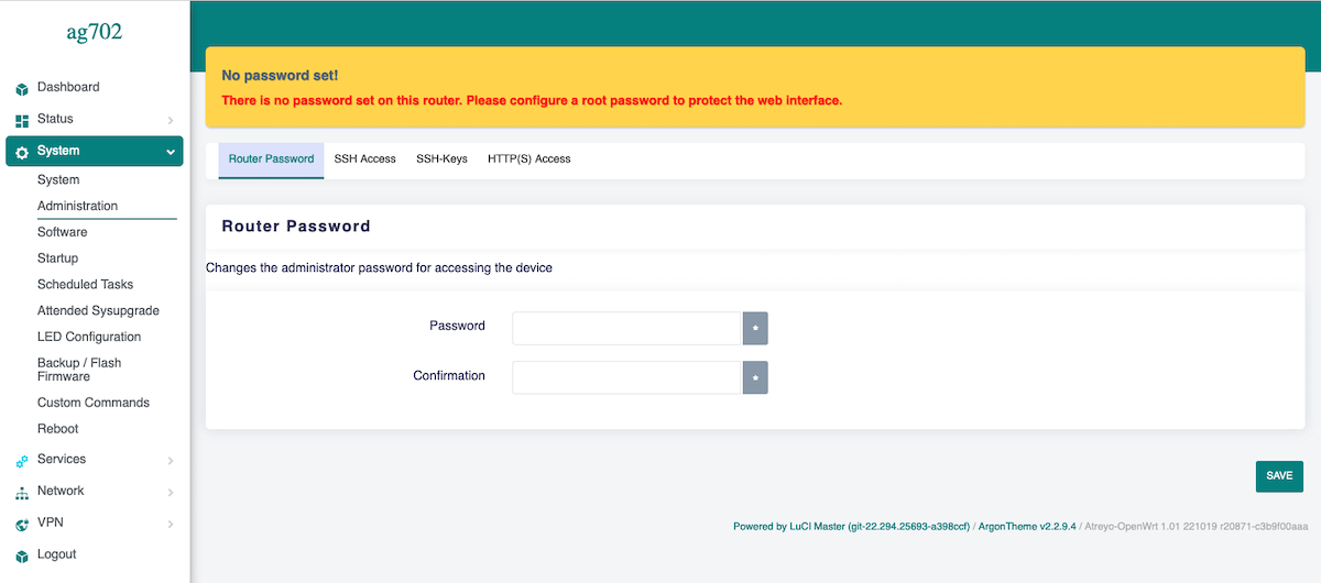 password setting