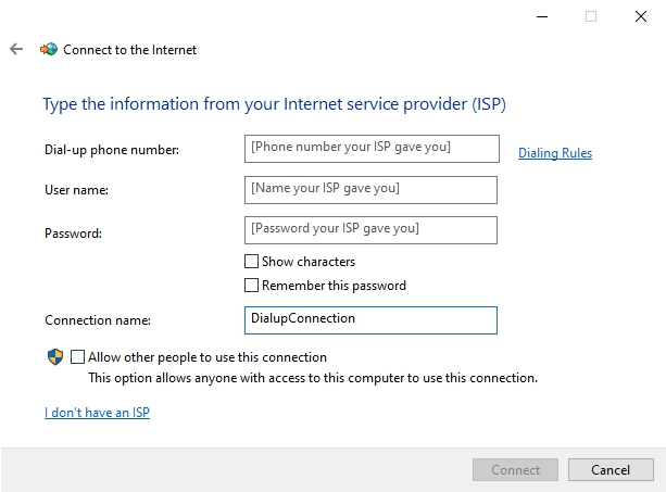 AM-201 autoconnect dialup credentials