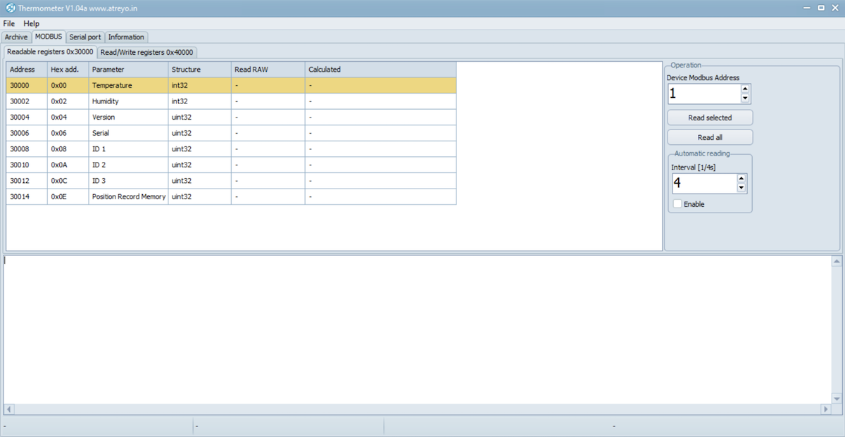Thermolog V3 readabble registers