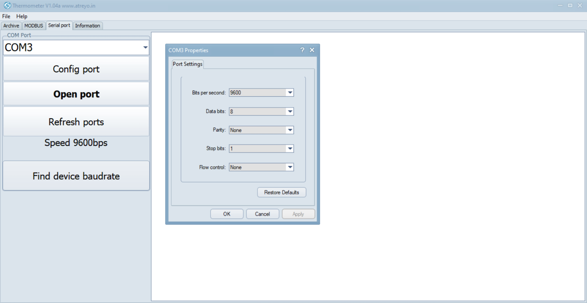 Thermolog V3 serial config