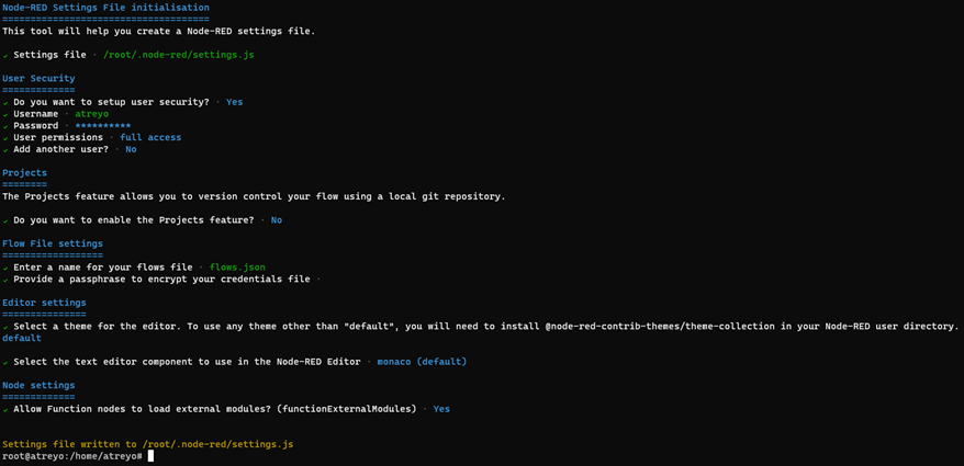 nodeRED install screenshot